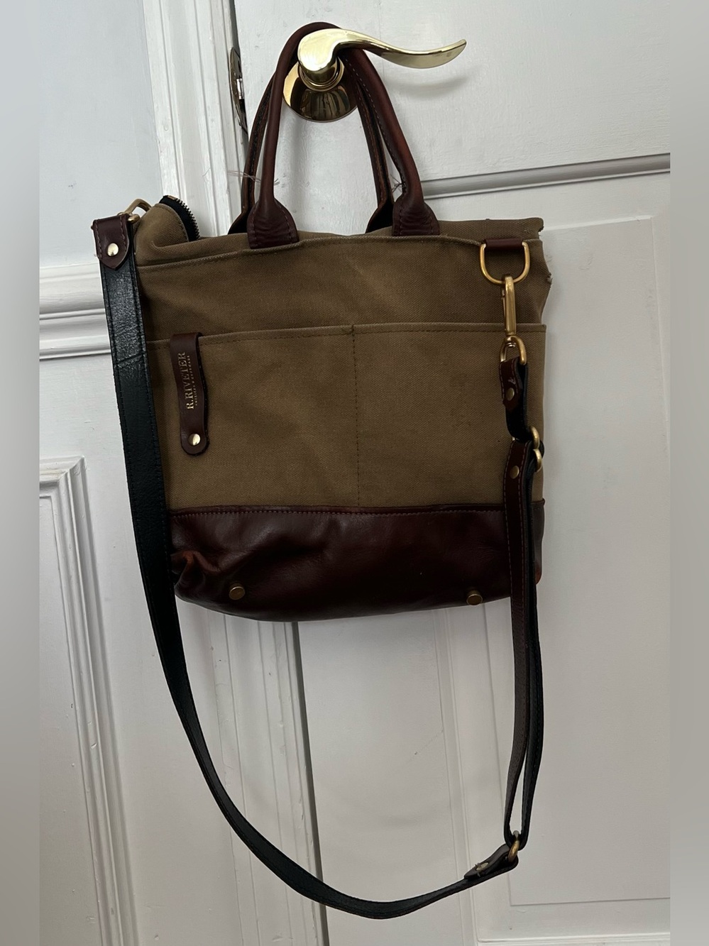 R. Riveter Otto Tote in Distressed Fatigue Washed Canvas and Leather